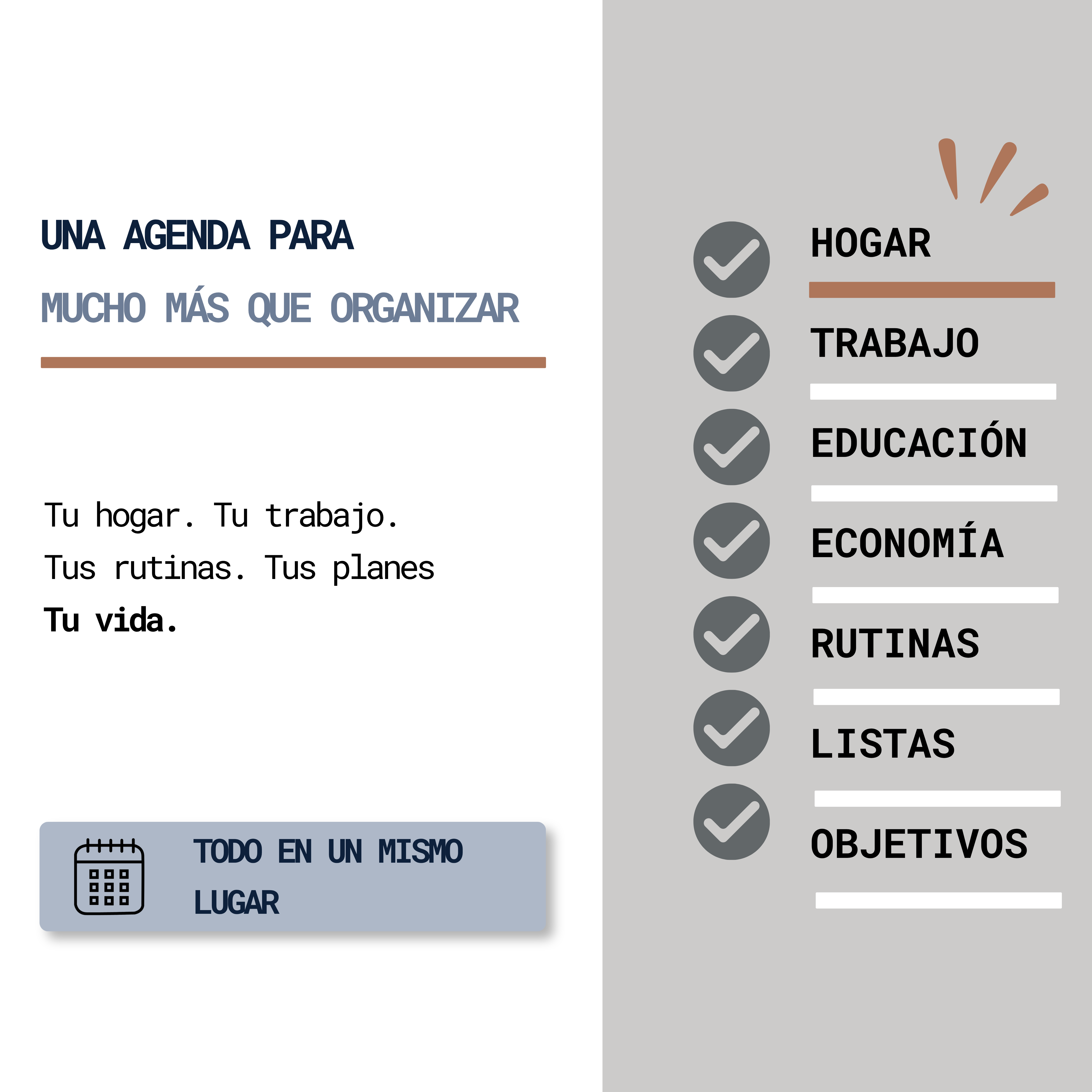 Agenda Planner Maison 2027 — categorías: hogar, trabajo, educación, economía, rutinas, listas y objetivos